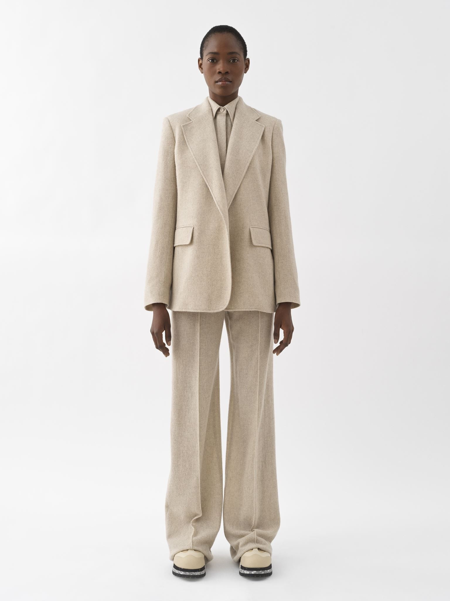 DÉJÀ VU 2pcs Veste blazer ouverte en laine - Sandy Khaki