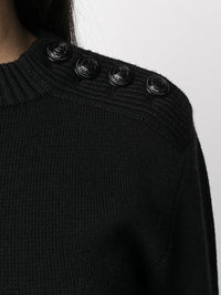 Pull col roulé avec détails boutonnés en laine - Black
