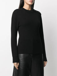 Pull col roulé avec détails boutonnés en laine - Black