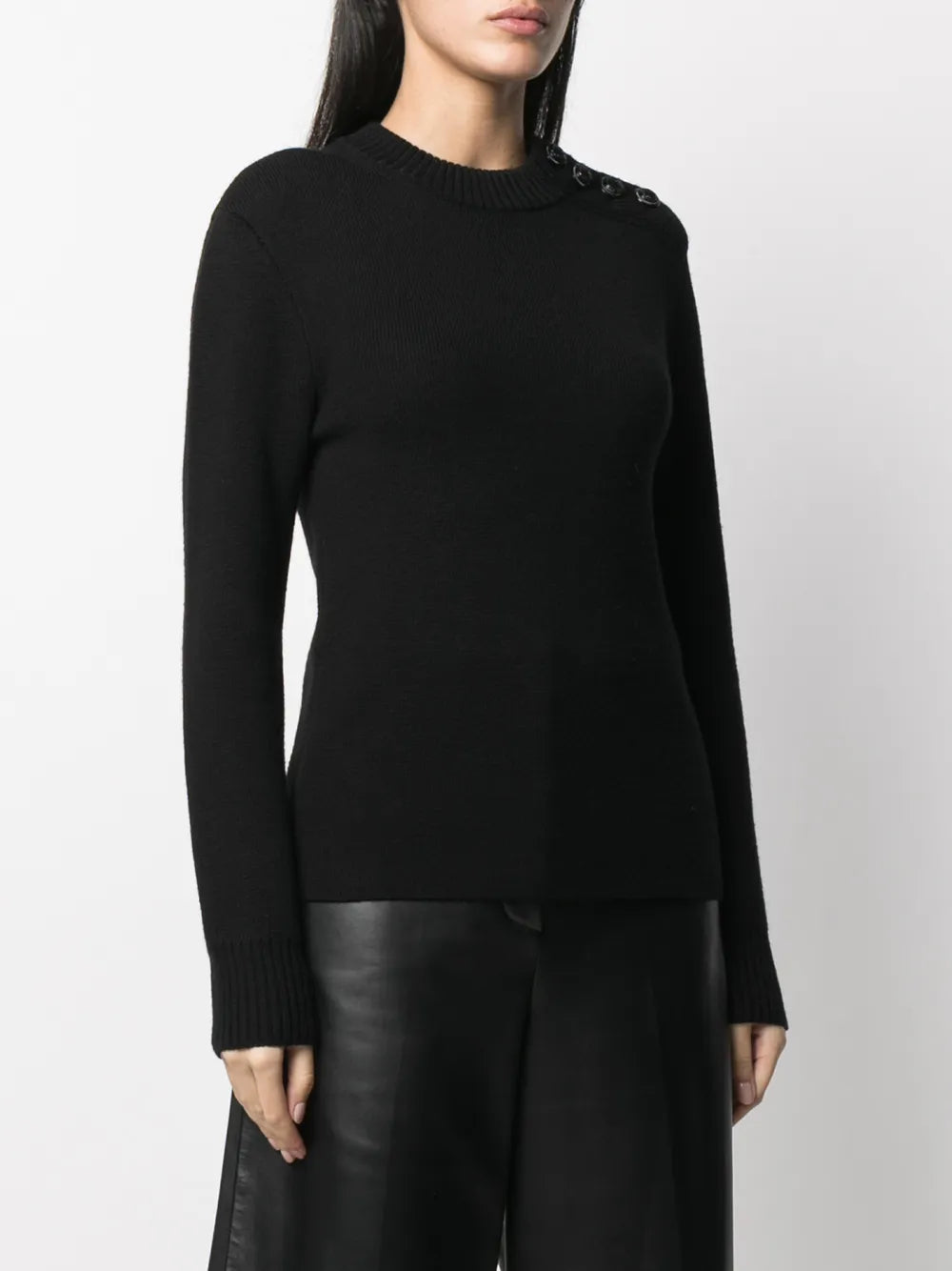 Pull col roulé avec détails boutonnés en laine - Black