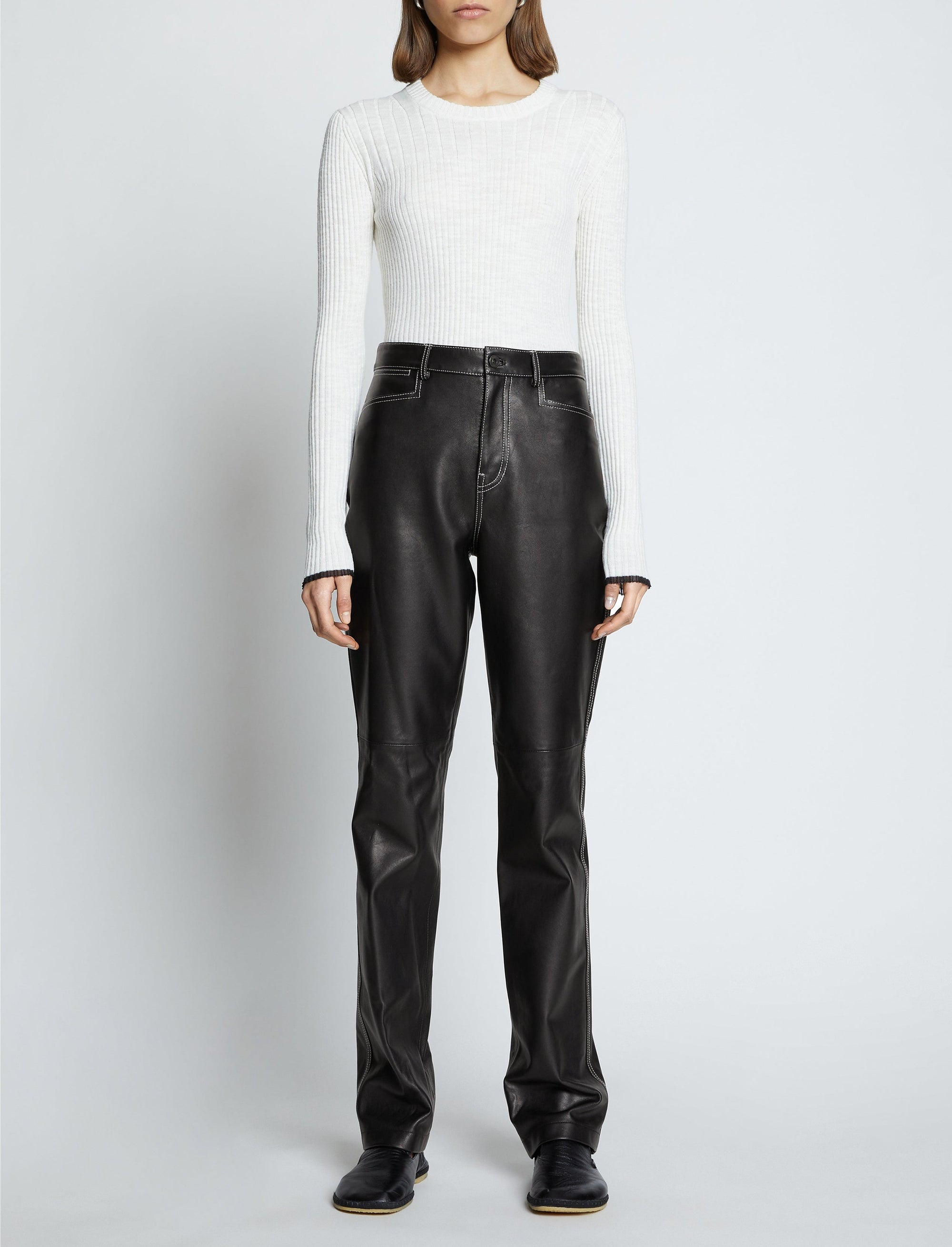 Pantalon droit en cuir - Black