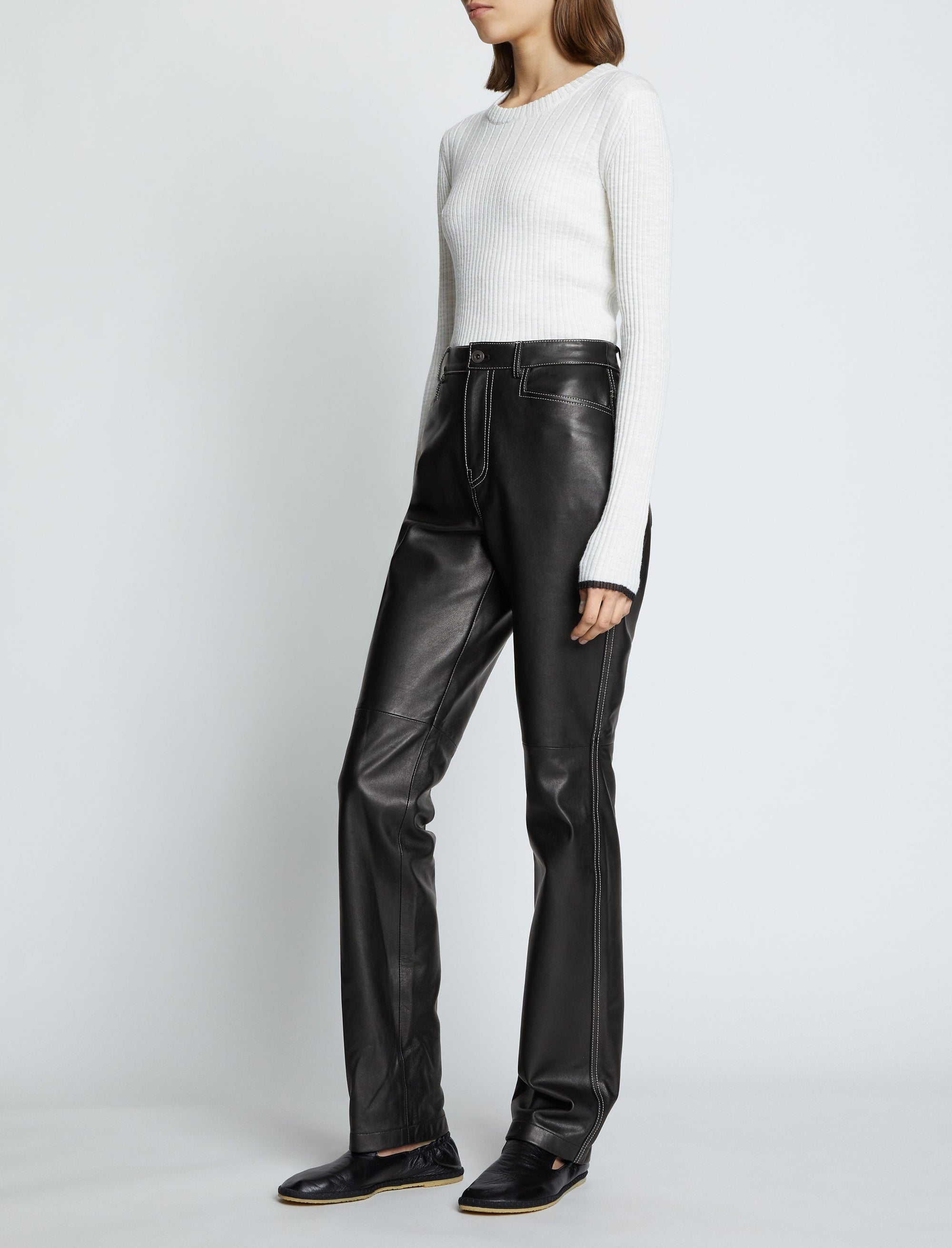 Pantalon droit en cuir - Black