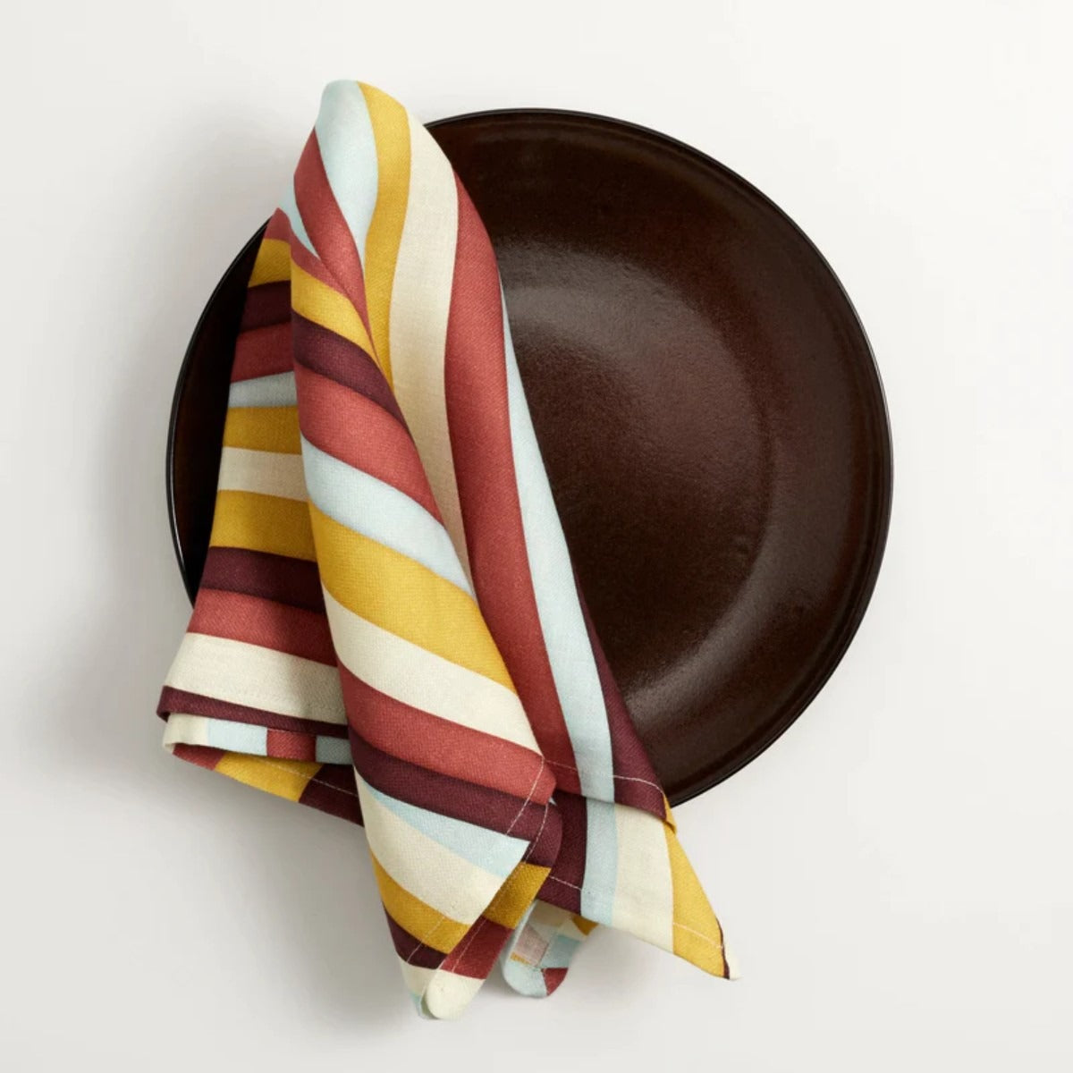 Lot de 4 serviettes en satin de lin imprimé paysage - Yellow & Red