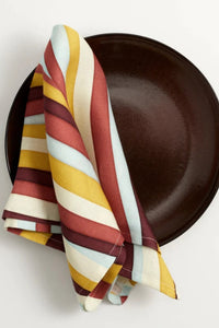 Set of 4 landscape printed linen satin napkins - Yellow & Red
