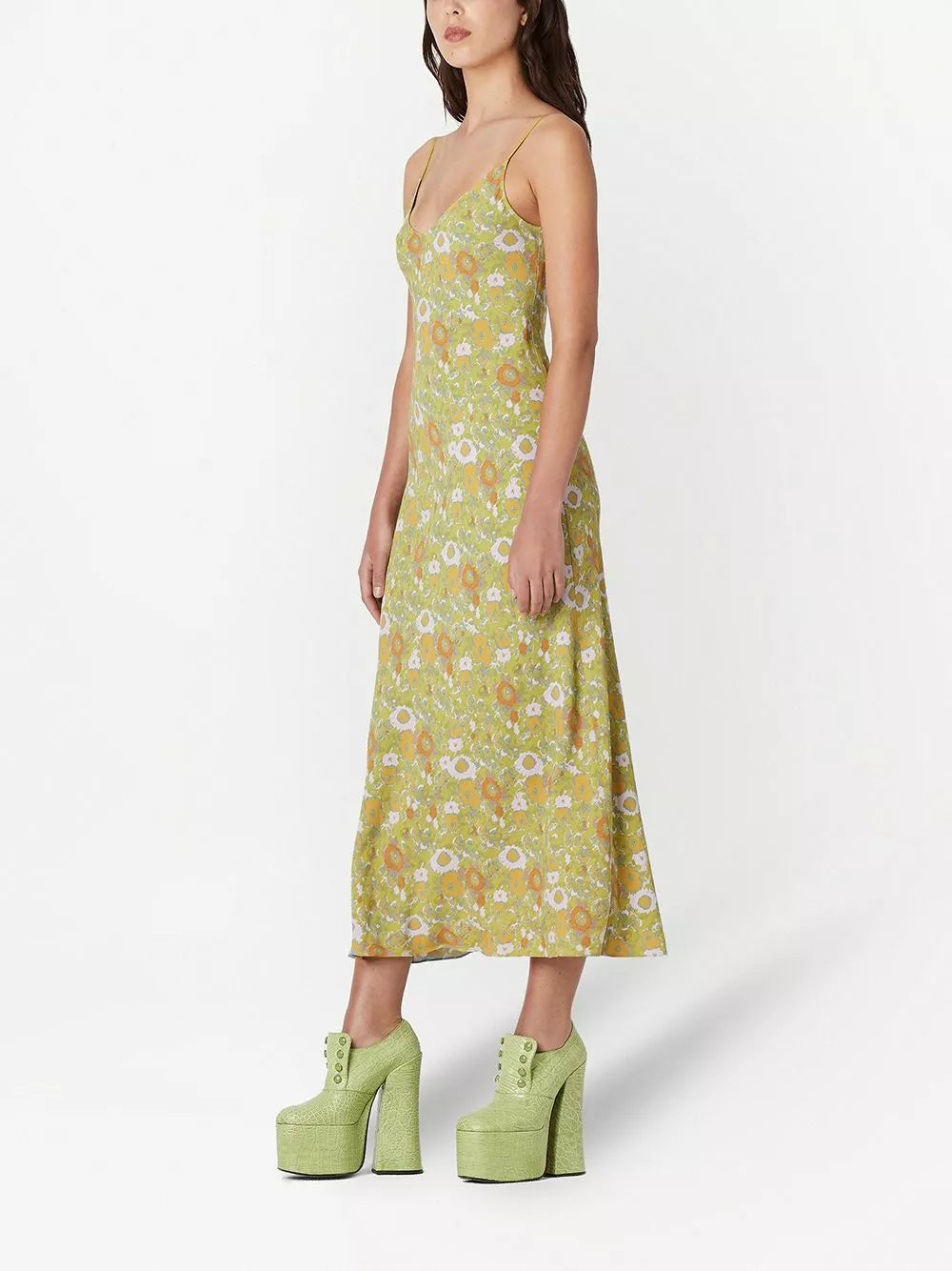Robe à fine bretelles imprimée - Vert