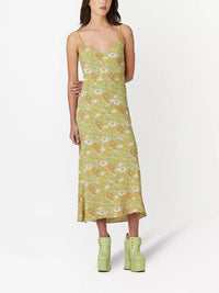 Robe à fine bretelles imprimée - Vert