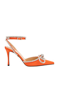 Double Bow 95 strappy pumps in silk & strass - Orange