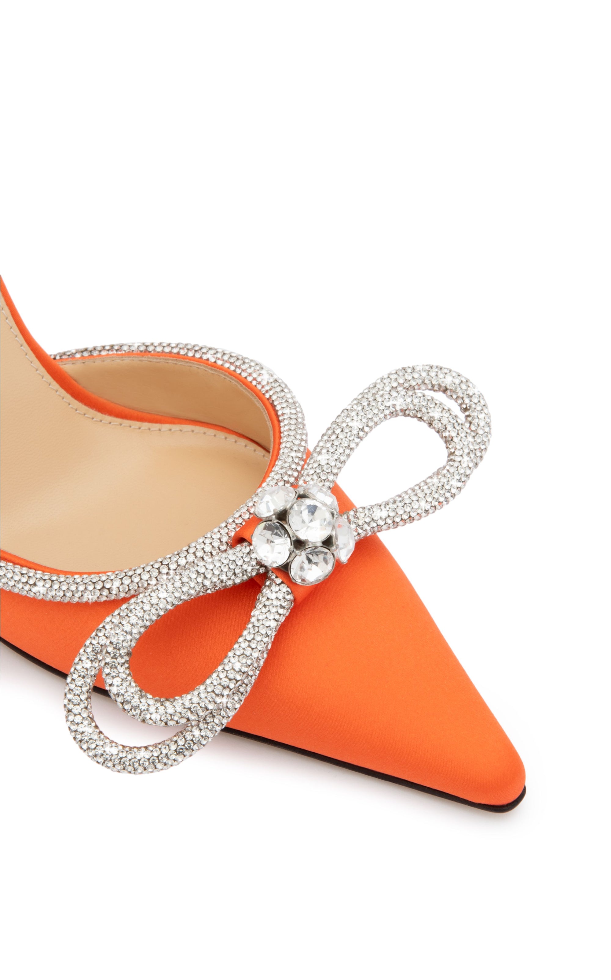 Double Bow 95 strappy pumps in silk & strass - Orange