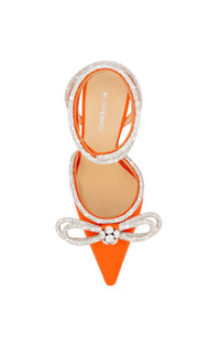 Double Bow 95 strappy pumps in silk & strass - Orange