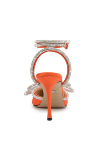 Double Bow 95 strappy pumps in silk & strass - Orange