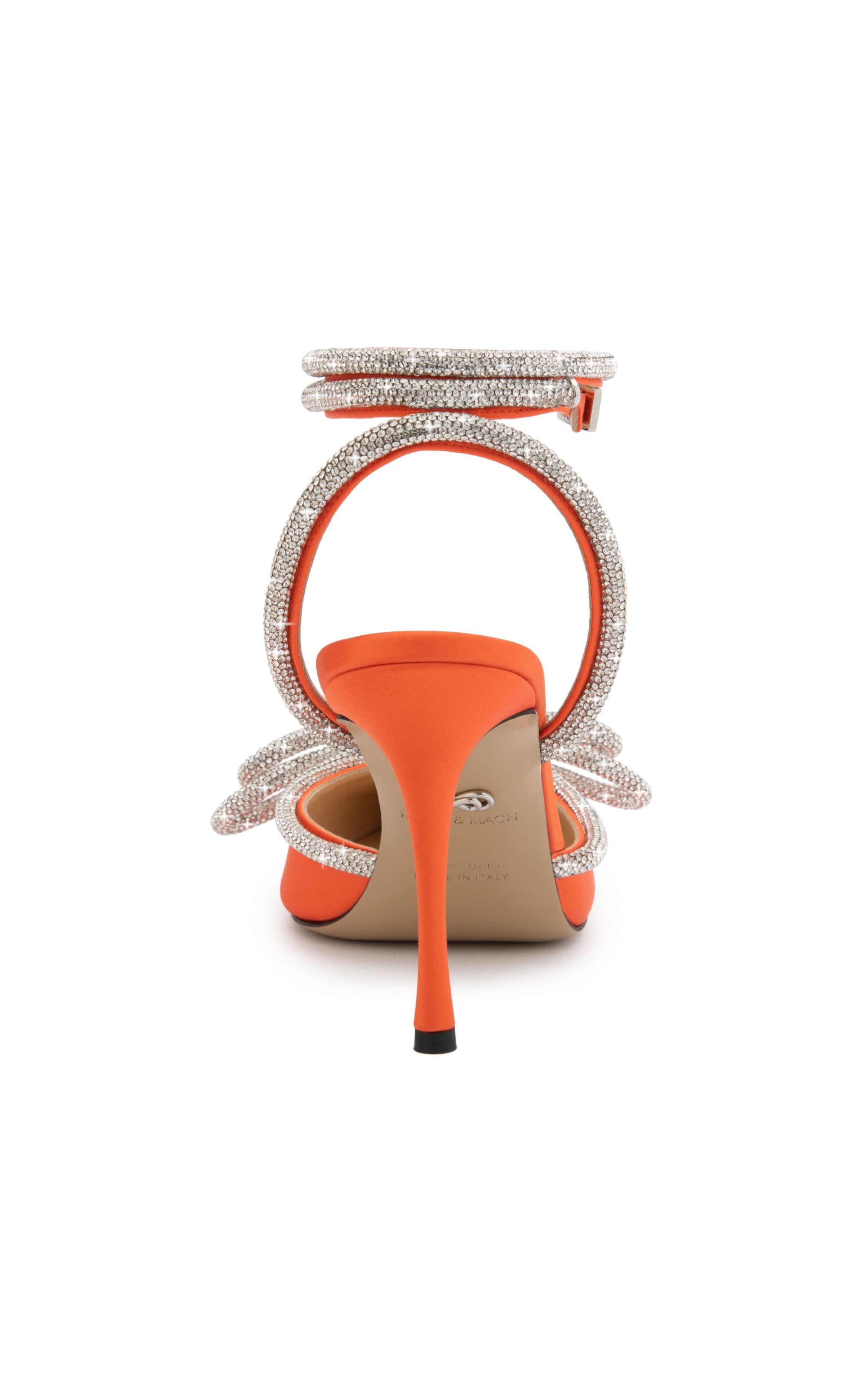 Double Bow 95 strappy pumps in silk & strass - Orange