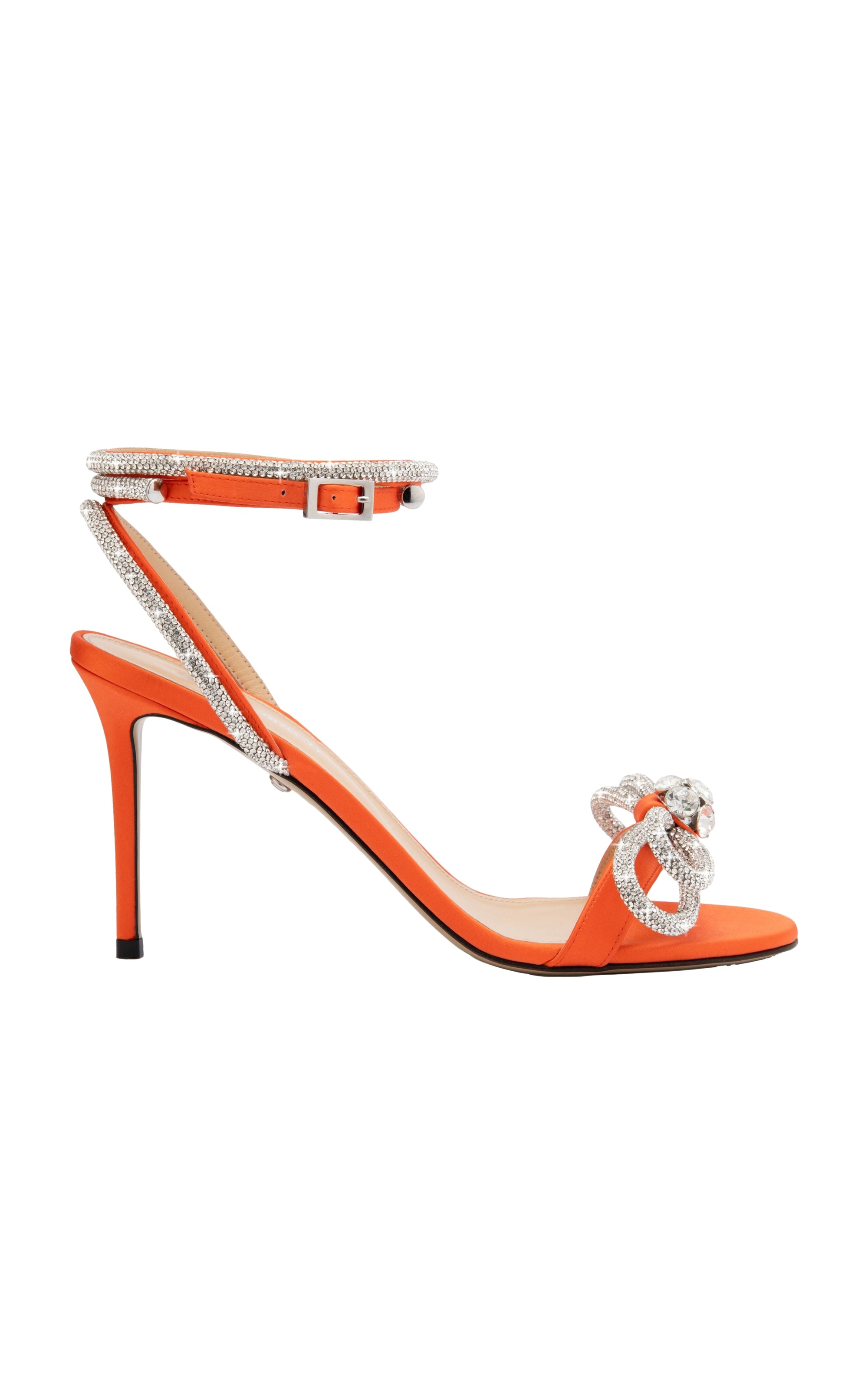 Double Bow 95 heeled sandals in silk & rhinestone - Orange
