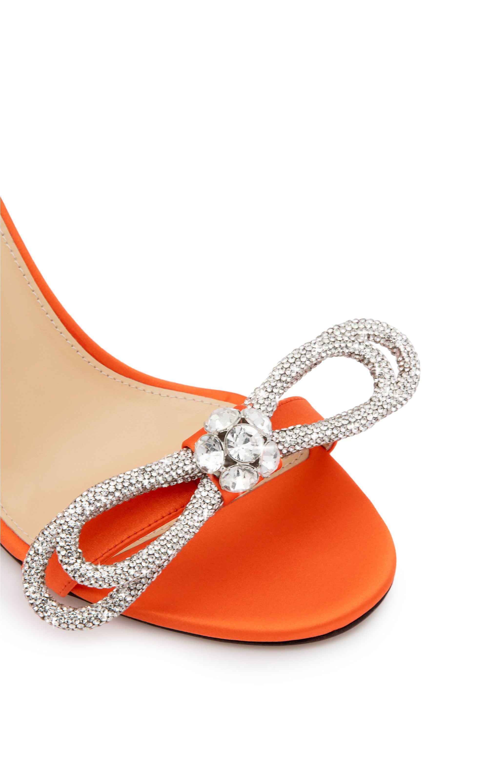 Double Bow 95 heeled sandals in silk & rhinestone - Orange