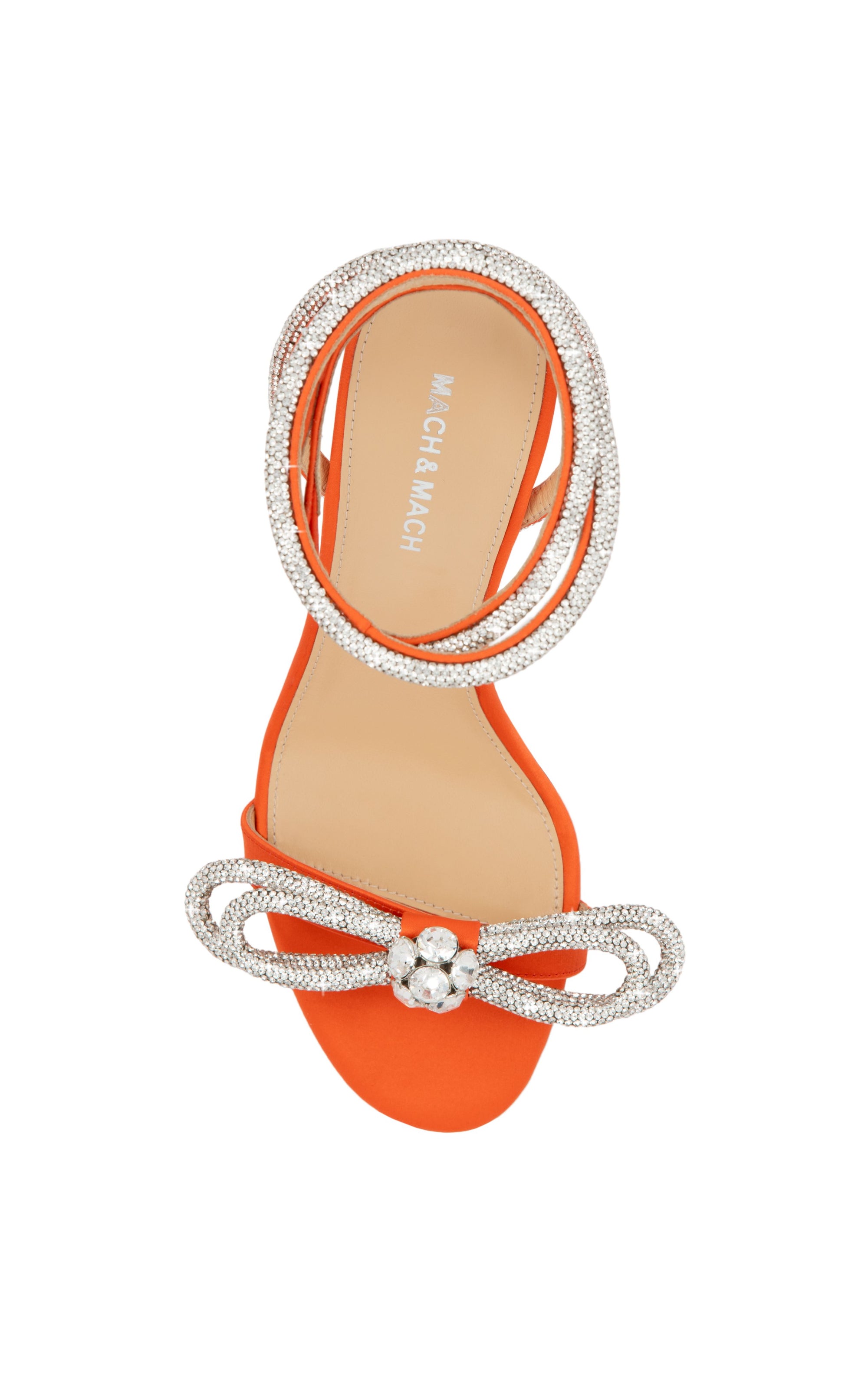 Double Bow 95 heeled sandals in silk & rhinestone - Orange