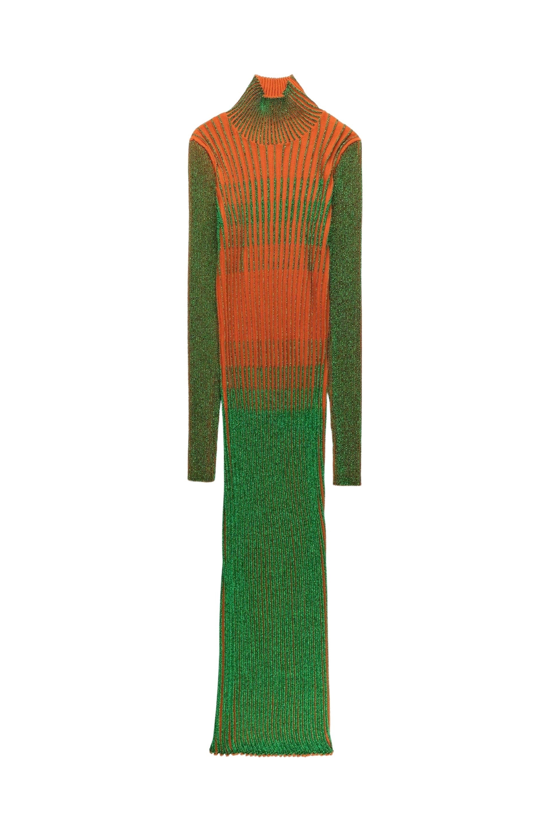 Robe Cyber à col roulé en laine - Orange & Green