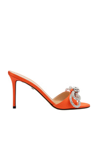 Mules à talon Double Bow 95 en soie & strass - Orange