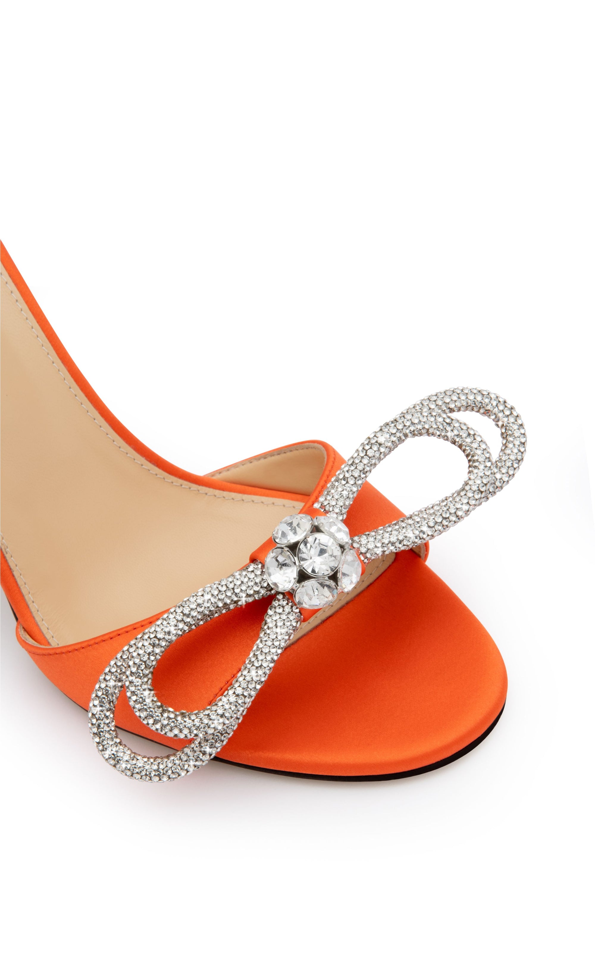 Mules à talon Double Bow 95 en soie & strass - Orange
