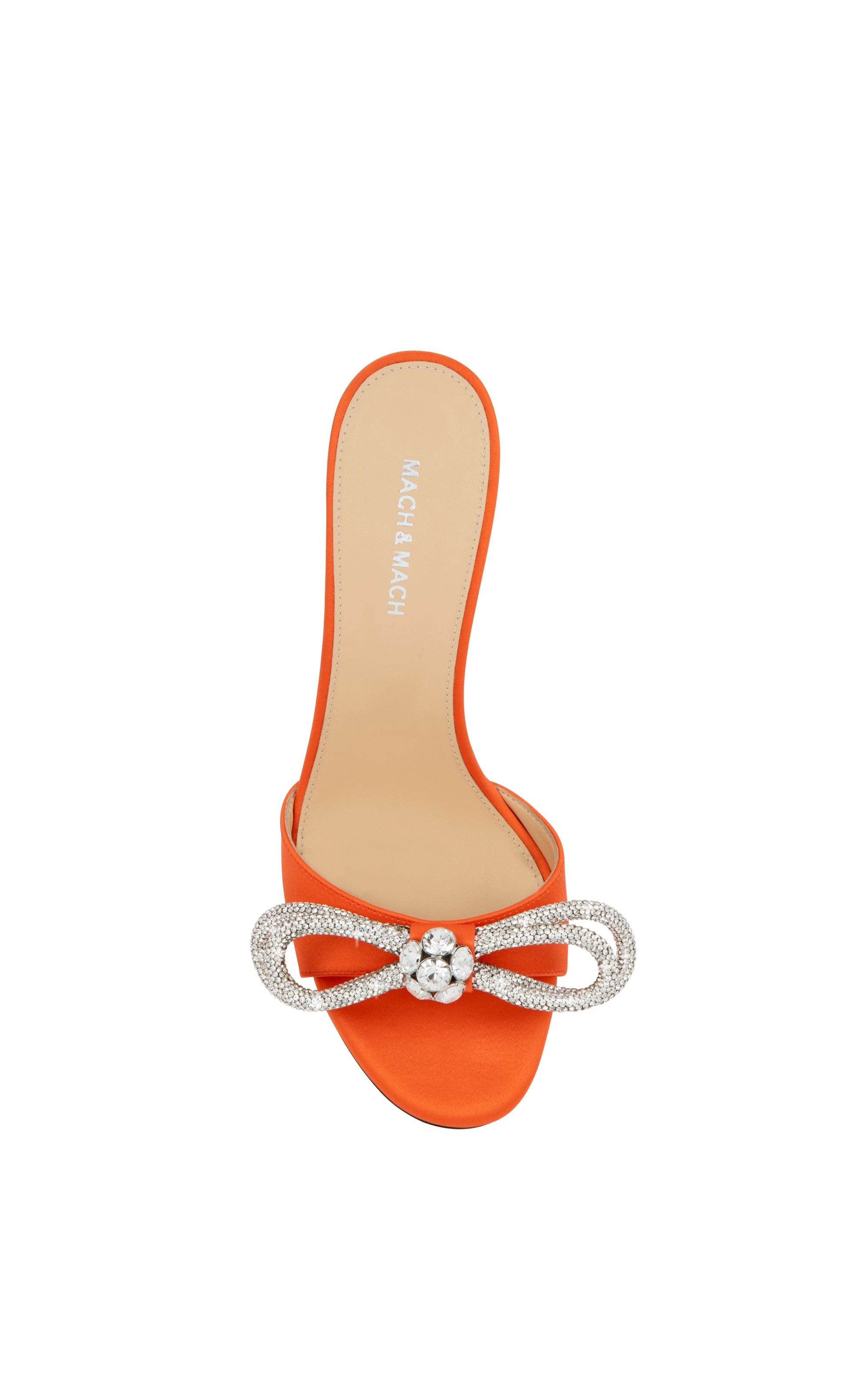 Mules à talon Double Bow 95 en soie & strass - Orange