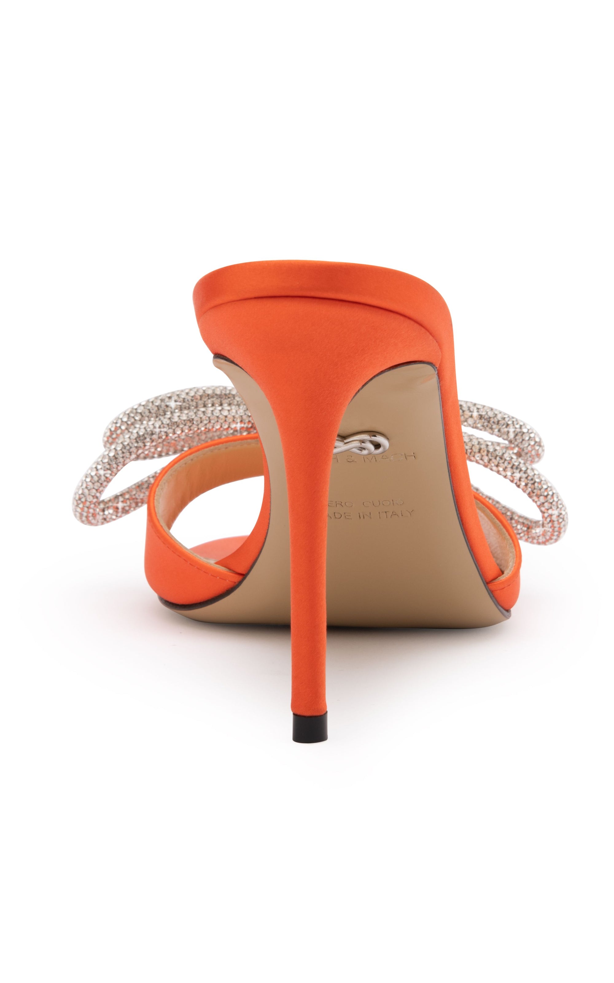 Mules à talon Double Bow 95 en soie & strass - Orange