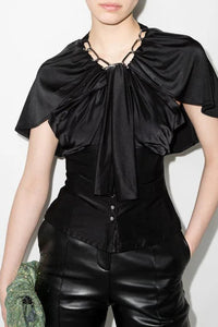 Blouse à manches drapées et à chaîne - Black