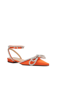 Double Bow silk & rhinestone ballerinas - Orange