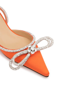 Double Bow silk & rhinestone ballerinas - Orange