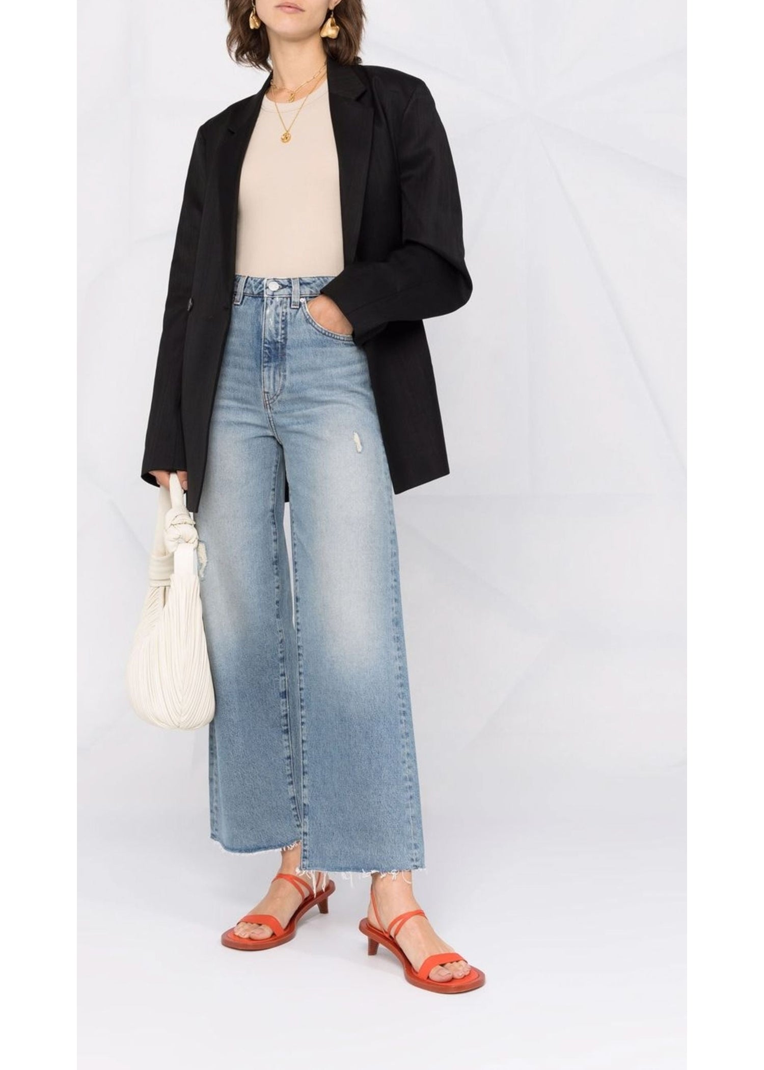 Pantalon évasé en denim - Distressed Light Blue