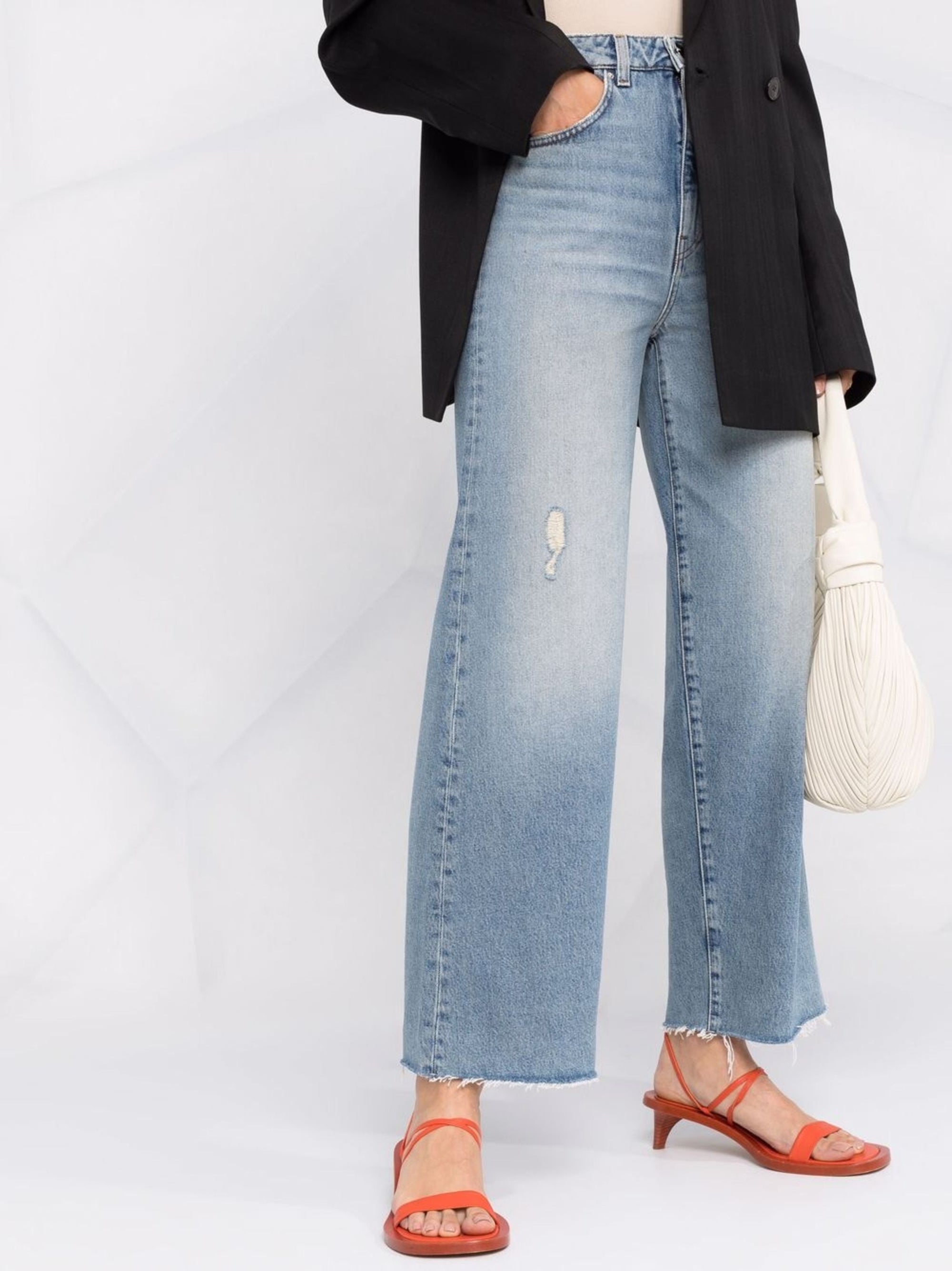 Pantalon évasé en denim - Distressed Light Blue