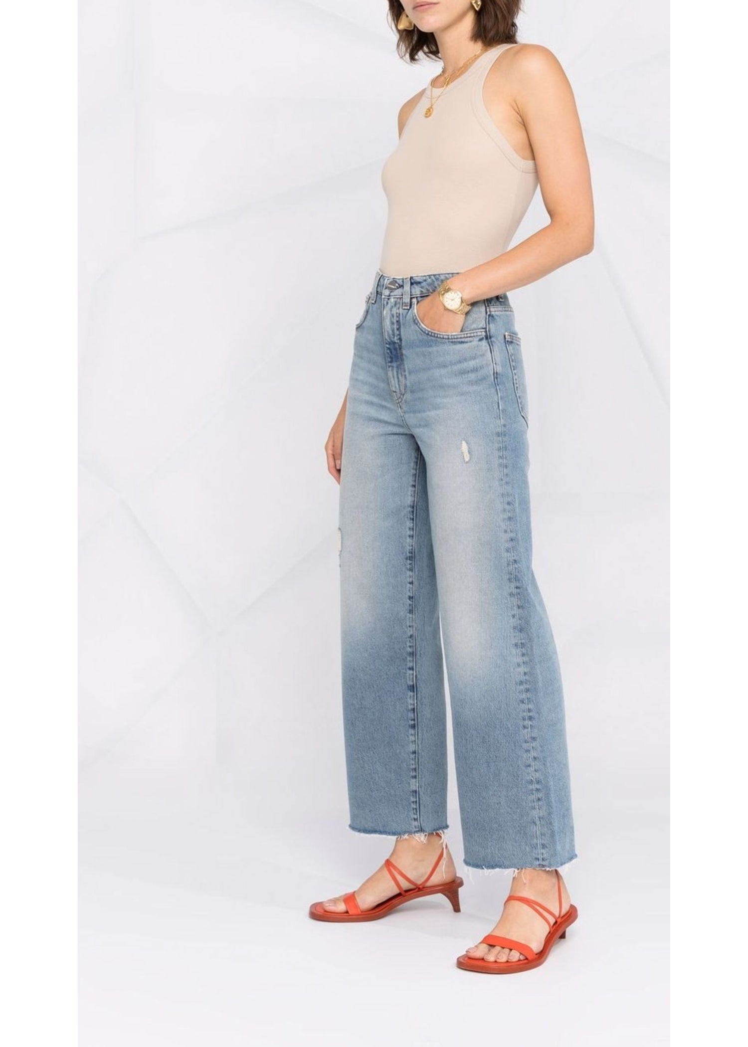 Pantalon évasé en denim - Distressed Light Blue