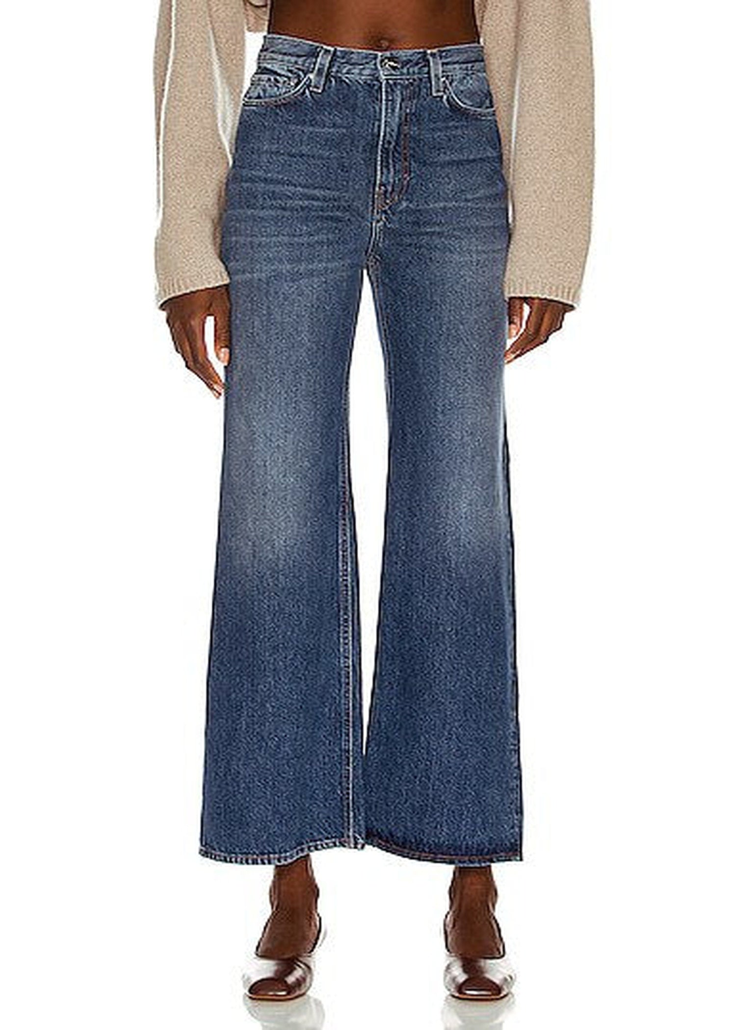 Pantalon coupe boot leg en denim - Mid Blue