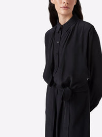 Combinaison boutonnée et nouée à la taille en soie - Black