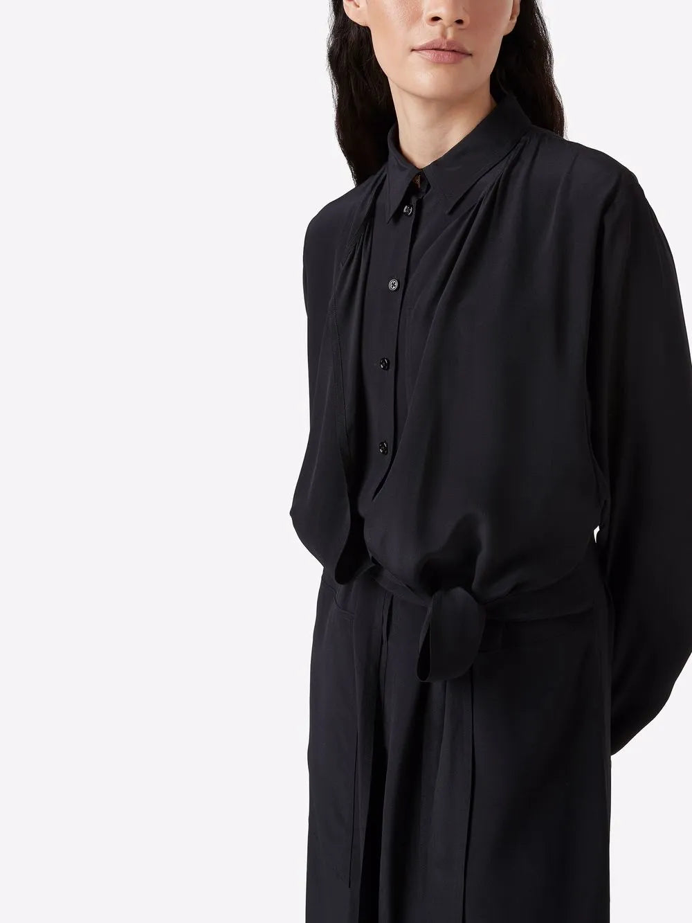 Combinaison boutonnée et nouée à la taille en soie - Black
