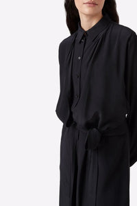 Combinaison nouée à la taille en soie - Black