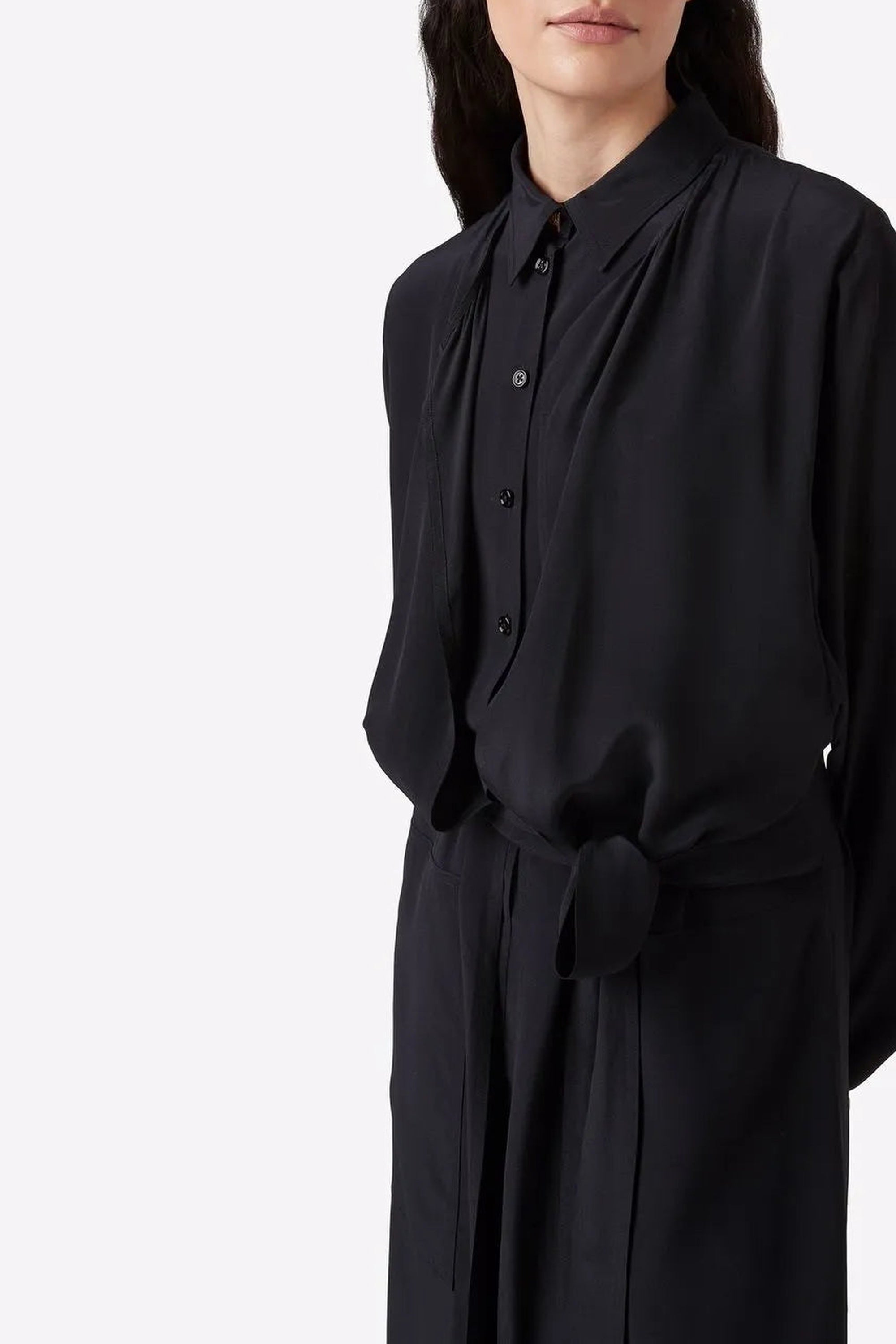Combinaison nouée à la taille en soie - Black