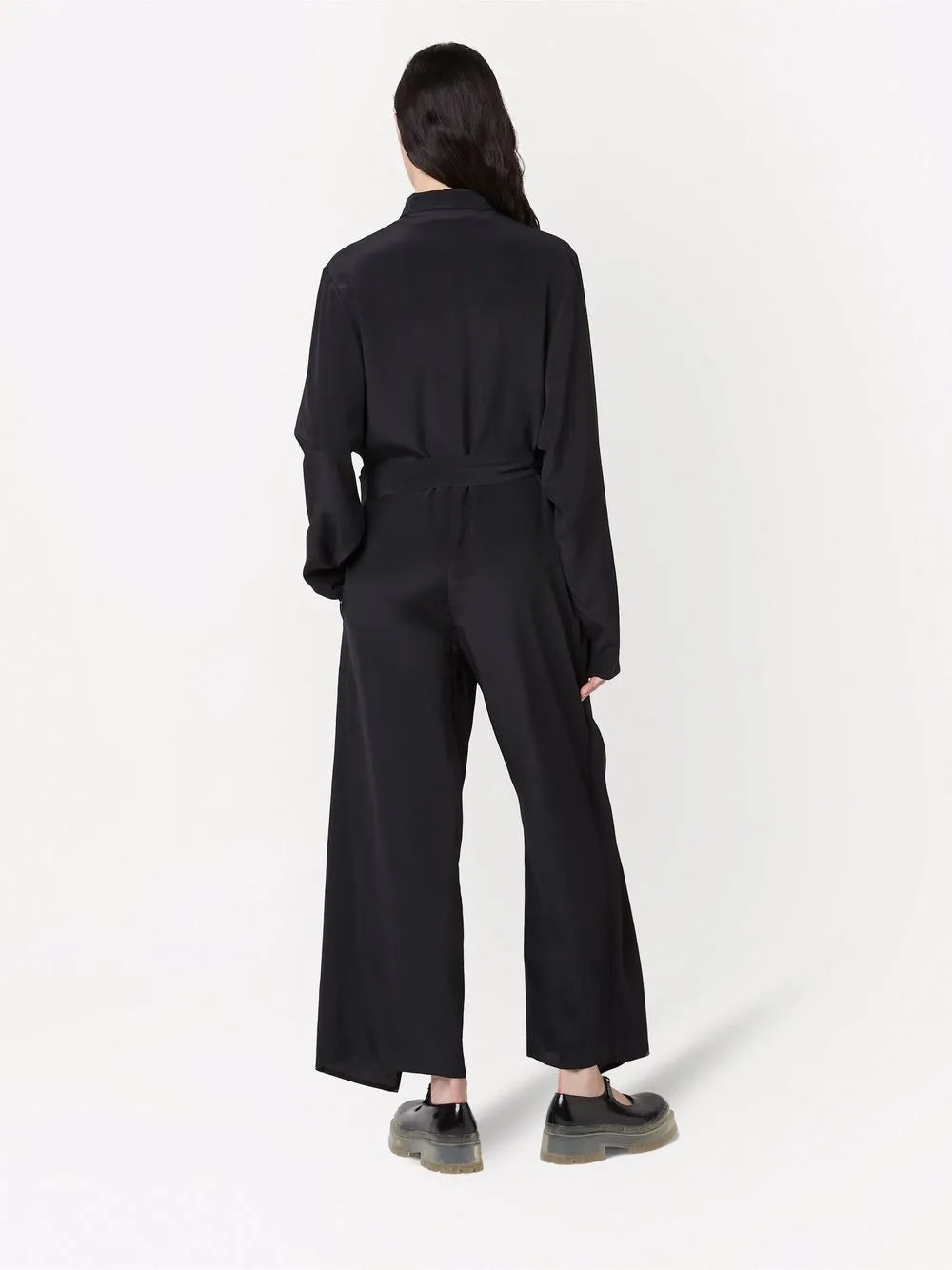 Combinaison boutonnée et nouée à la taille en soie - Black