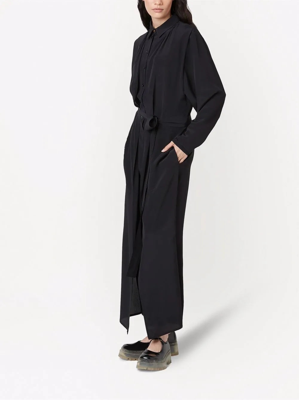 Combinaison boutonnée et nouée à la taille en soie - Black