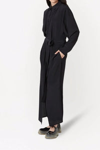 Combinaison nouée à la taille en soie - Black