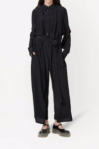 Combinaison nouée à la taille en soie - Black
