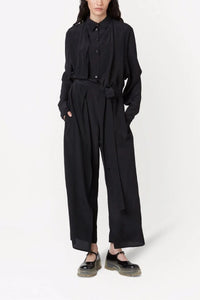 Combinaison boutonnée et nouée à la taille en soie - Black