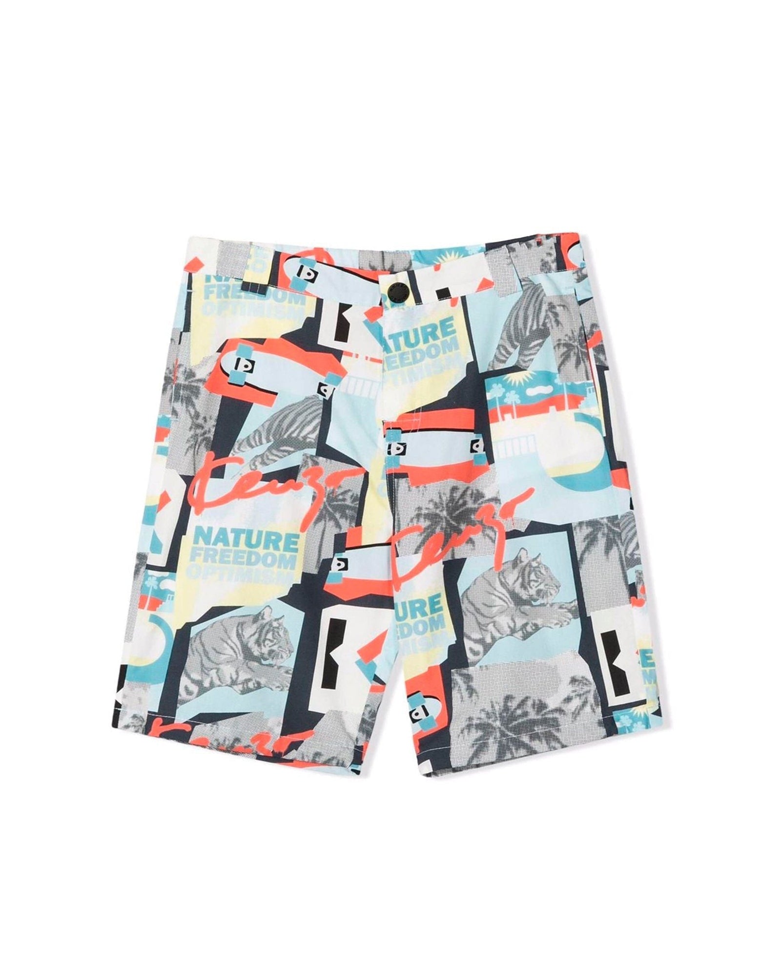 Short en popeline avec imprimé urban - Bleu Clair