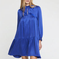 Robe à manches longues en soie - Bleu