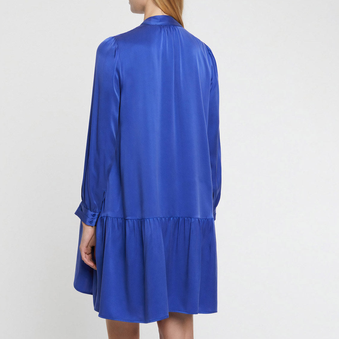 Robe à manches longues en soie - Bleu