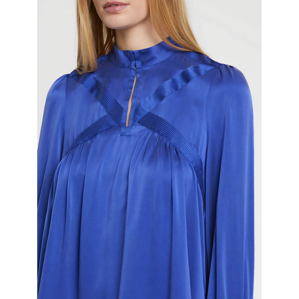 Robe à manches longues en soie - Bleu