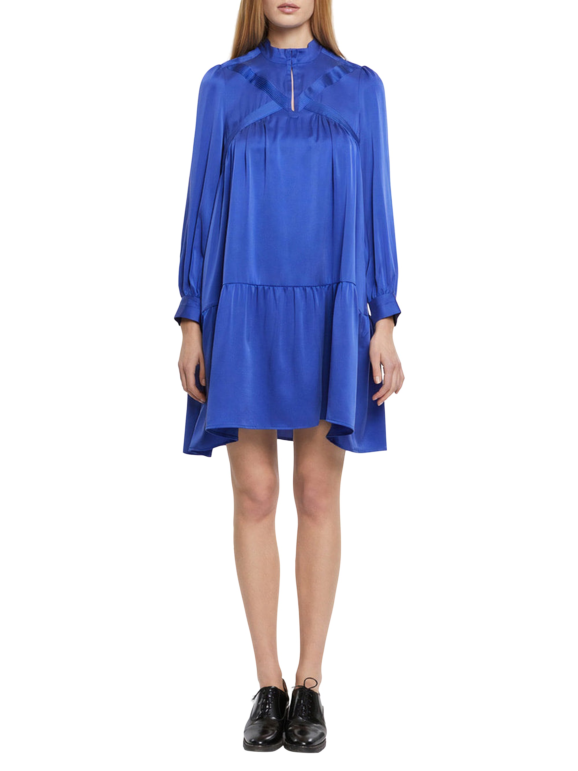 Robe à manches longues en soie - Bleu