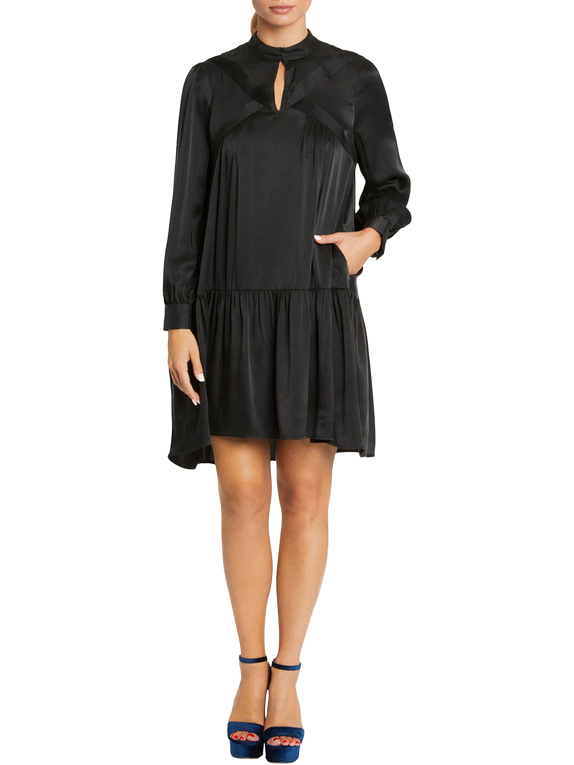 Robe à manches longues en soie - Noir
