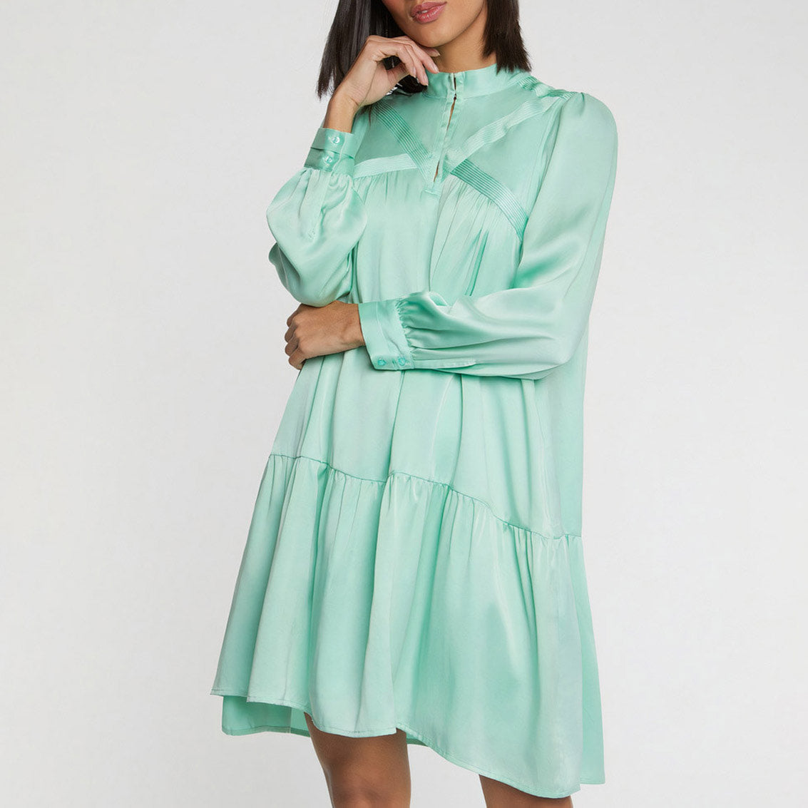 Robe à manches longues en soie - Vert menthe