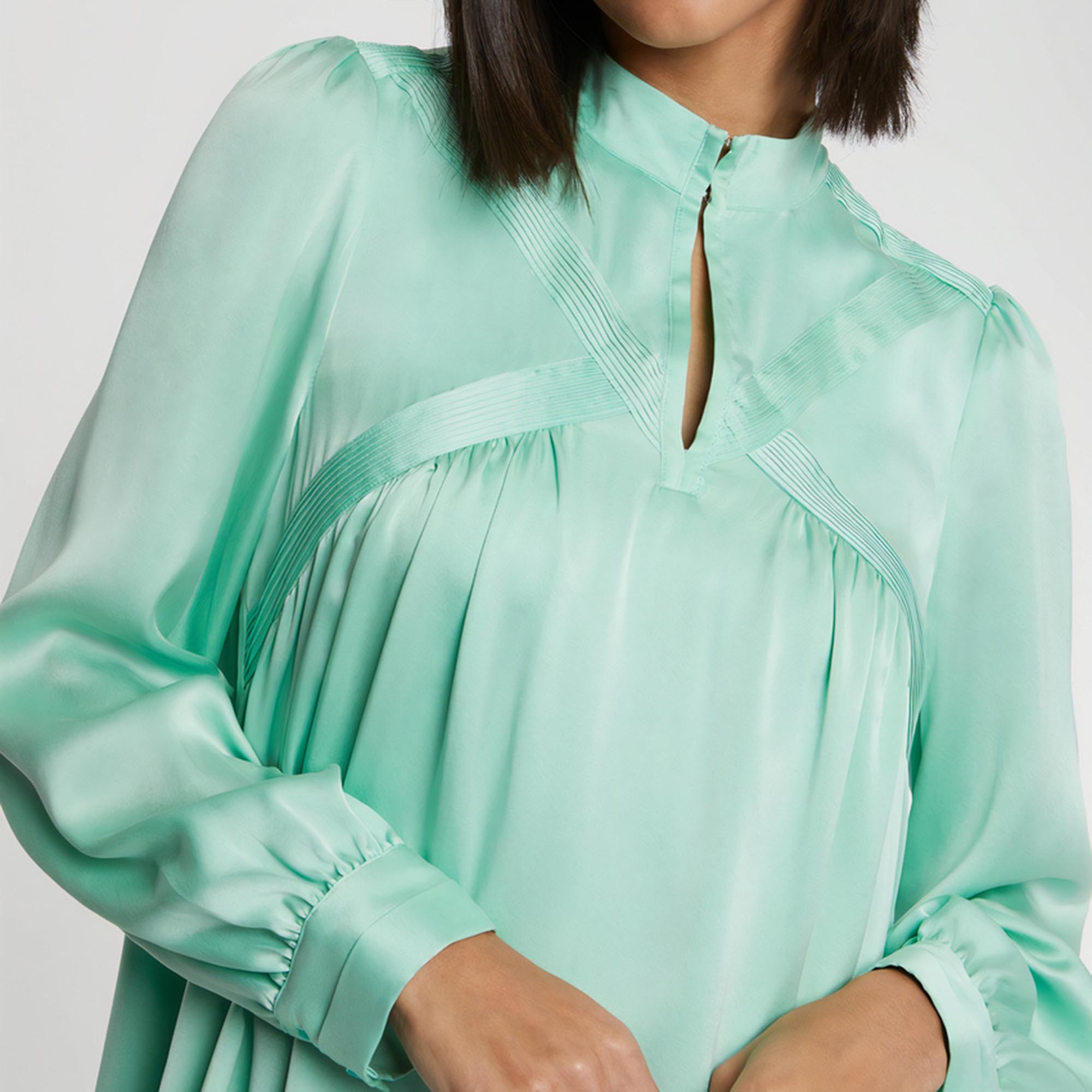Robe à manches longues en soie - Vert menthe