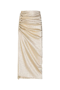 Glittering mid-length slit skirt - Silver & Gold