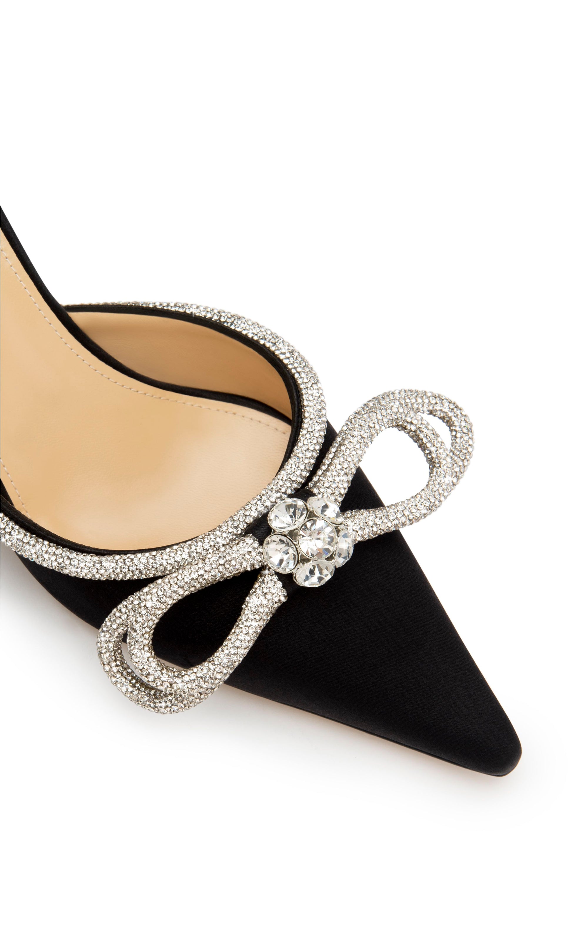 Mules à talon Double Bow 65 en soie & strass - Black