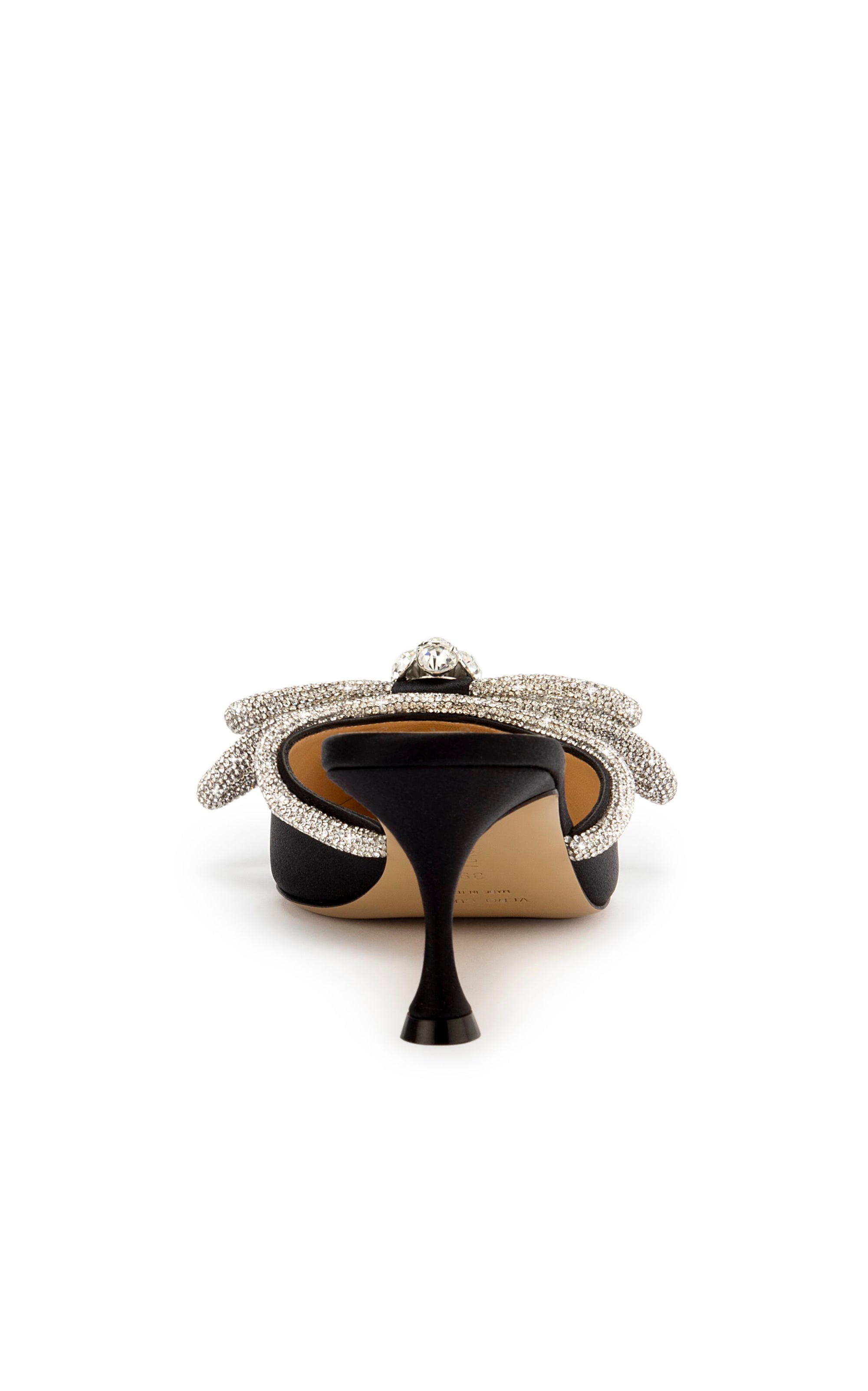 Mules à talon Double Bow 65 en soie & strass - Black
